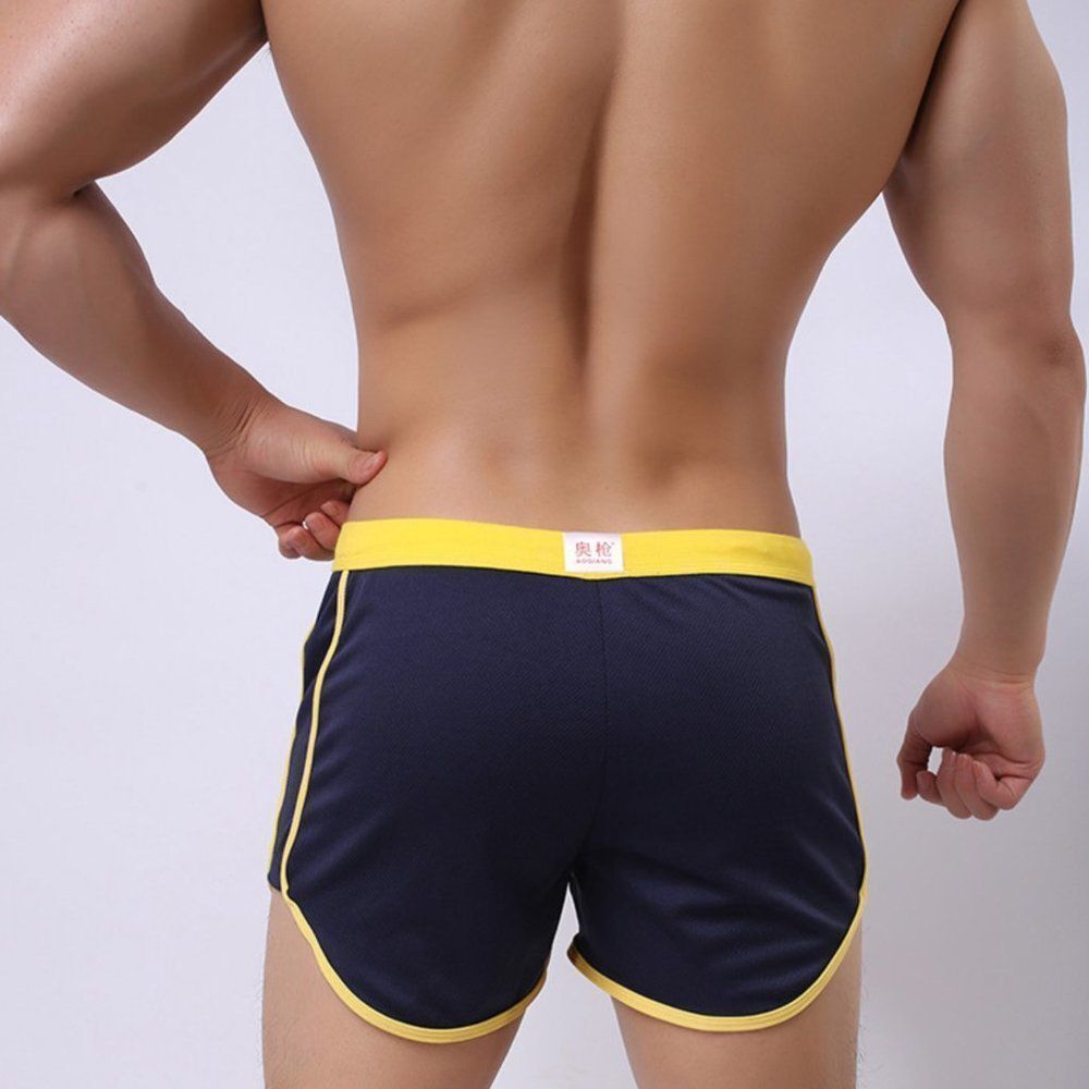 Men's Retro Gym Shorts Trunks with Pouch Blue - Picture 9 of 9